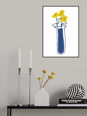 Blue Vases With Minimalist Yellow Flowers
