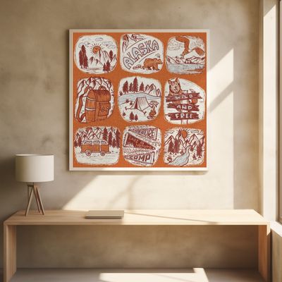 Travel to Alaska - Vintage Travel Stories - Terracotta BG - Pattern