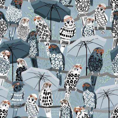 budgie on vacation blue pattern