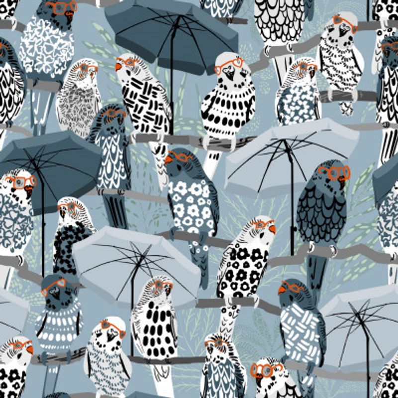 budgie on vacation blue pattern