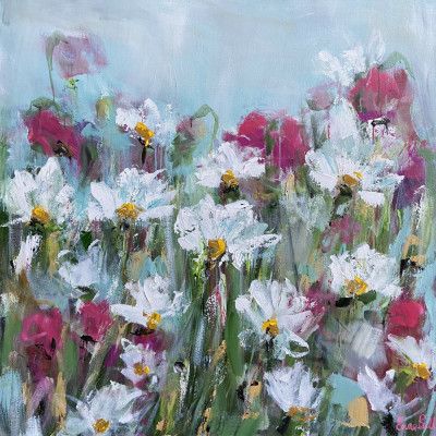 White Daisies and Pink Blossoms