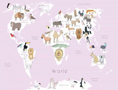 Illustrated Map of the World with Cute Animals