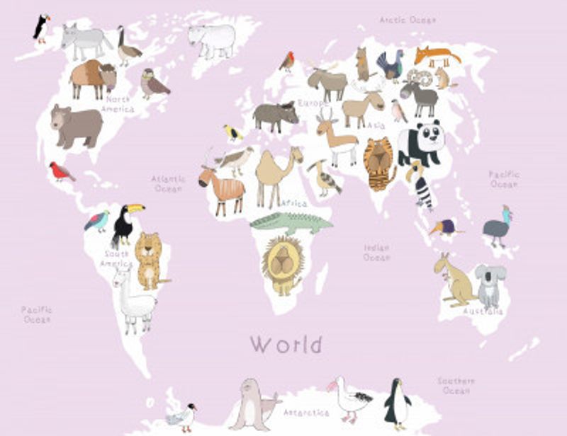 Illustrated Map of the World with Cute Animals