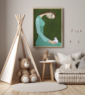 Lady sitting with white dove bird woman