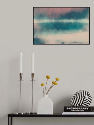 Abstract Landscape in turquoise, white and pink.