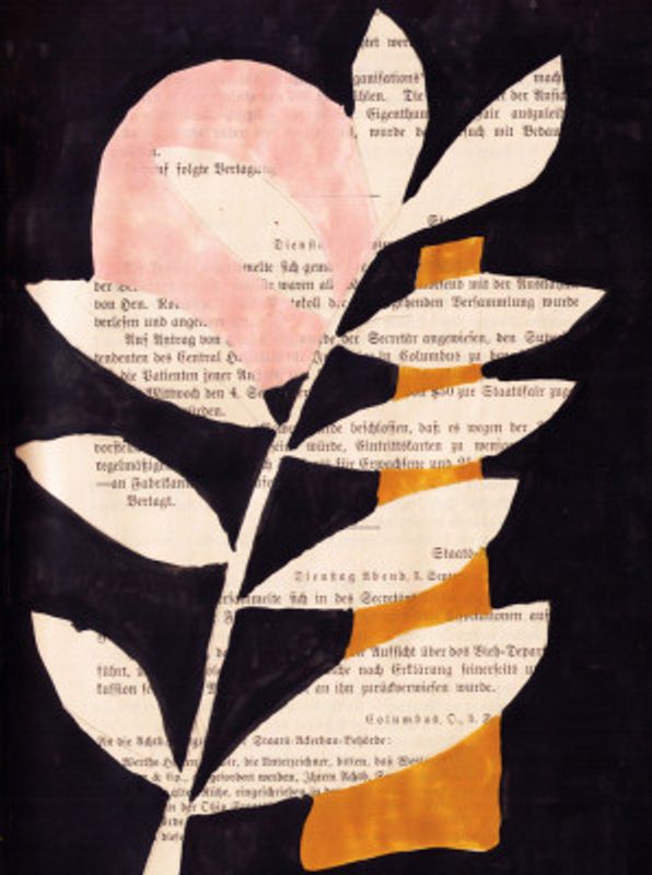 Abstract leaves with black background gouache painting