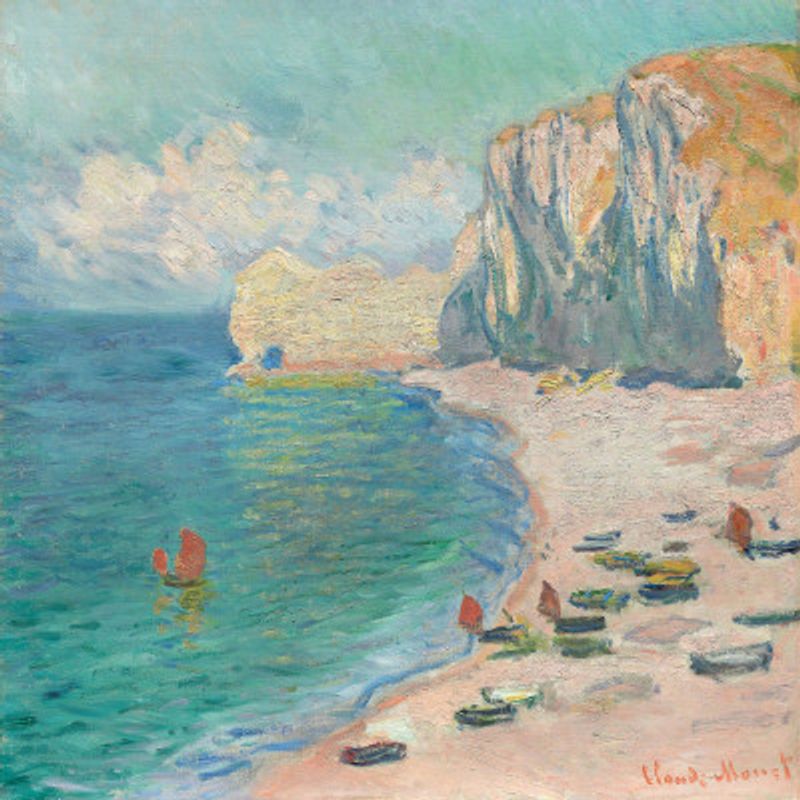 The Beach and the Falaise D'amont (1885) By Claude Monet.