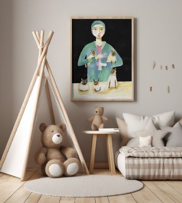 Lady with Five Siamese Cats