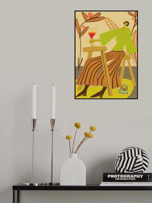 Just one glass.  Lady drinking wine