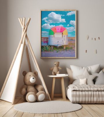 Vintage Camper Trailer With Rainbow Top