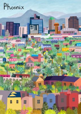 View Over Phoenix Arizona Illustrated by Artist Carla daly