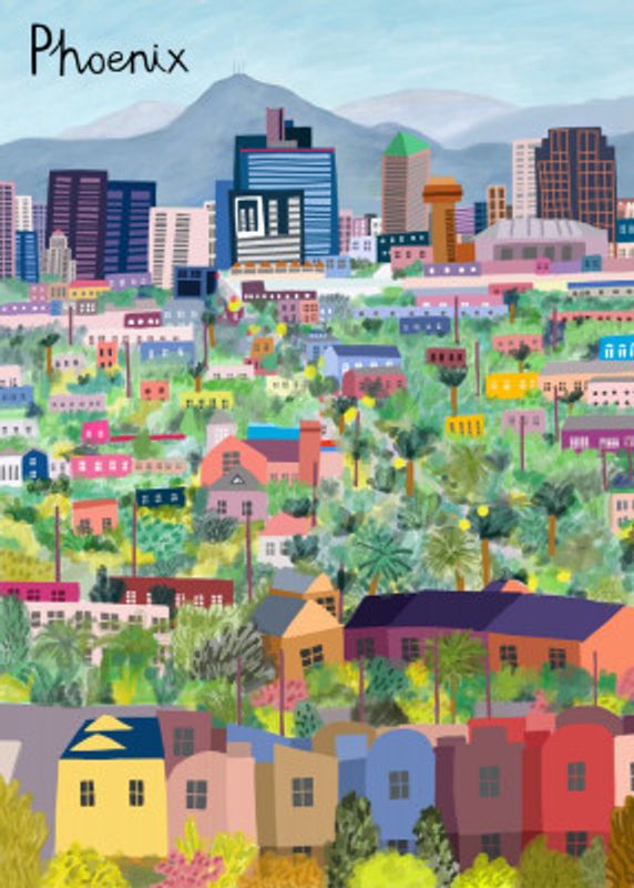 View Over Phoenix Arizona Illustrated by Artist Carla daly
