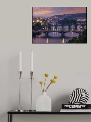 Evening view over the Vltava bridges in Prague