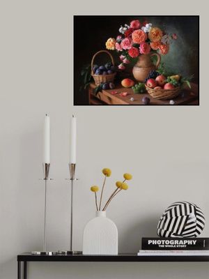 Still life with flowers and autumn fruits