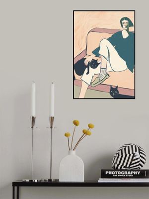 Woman, cat, black cat