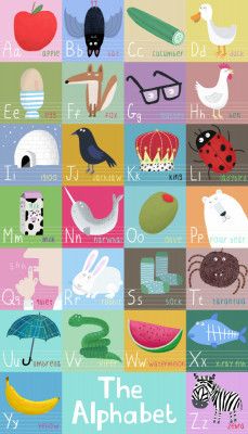 Colorful Alphabet Illustrated Squares