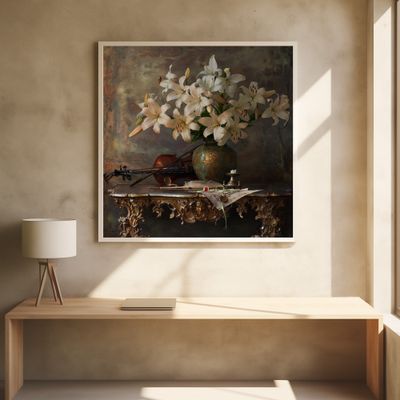 Still life with violin and flowers