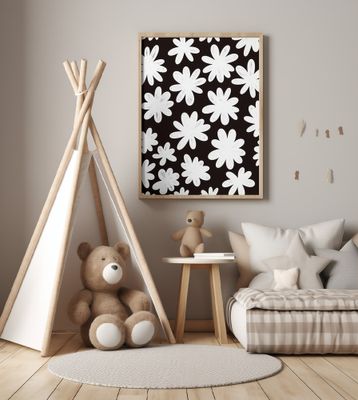 Marguerite Flowers on Black