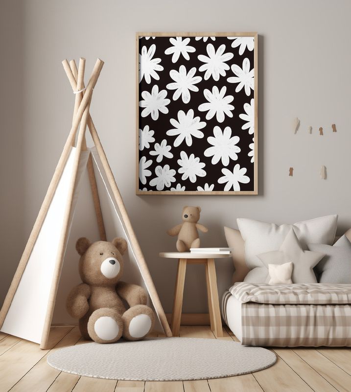 Marguerite Flowers on Black