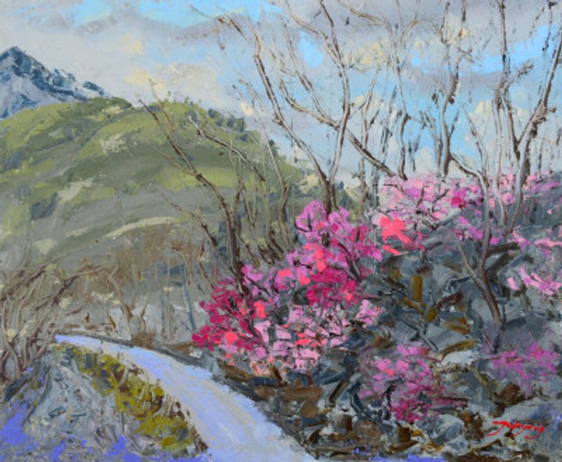 Azaleas Blooming On the Mountain Oil On Canvas