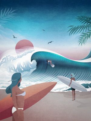 Sunset Surfing Scene