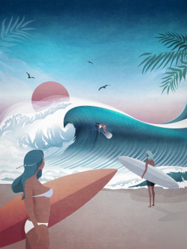 Sunset Surfing Scene