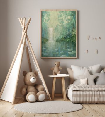 Mysterious Waterfall And Waterlily Pond