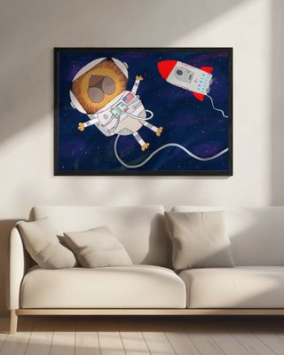 Funny Lion Astronaut is Swirling in Space by Artist Carla Daly