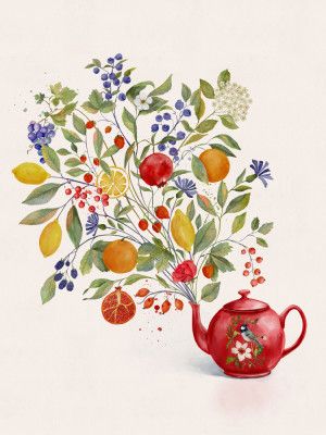 Fruit Symphony In a Red Teapot