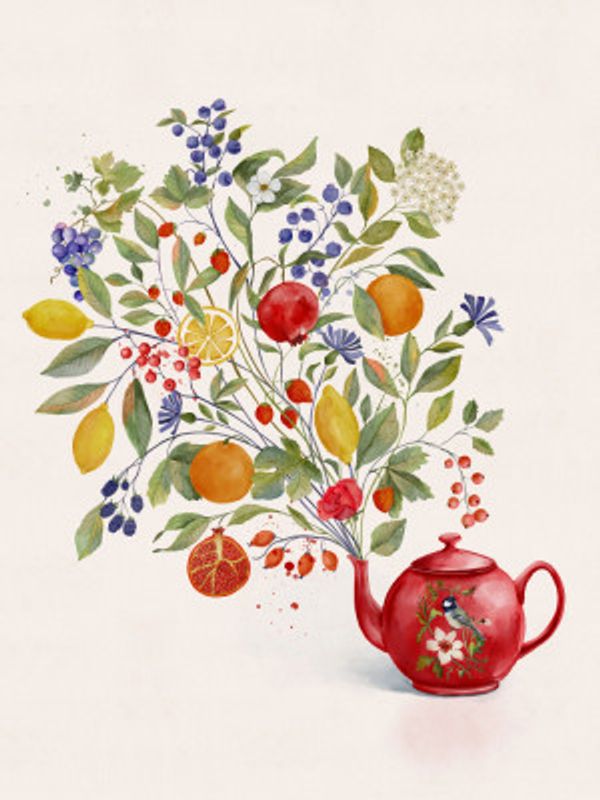 Fruit Symphony In a Red Teapot