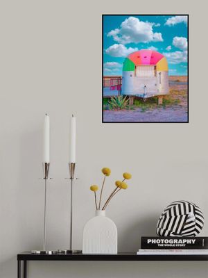 Vintage Camper Trailer With Rainbow Top