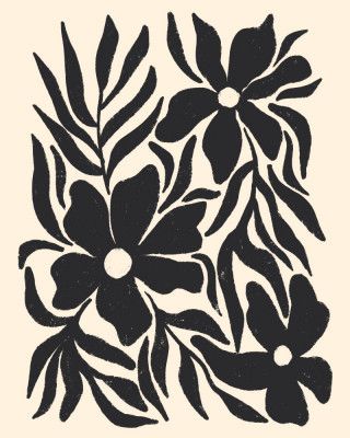 Textured Flowers And Branches Silhouettes