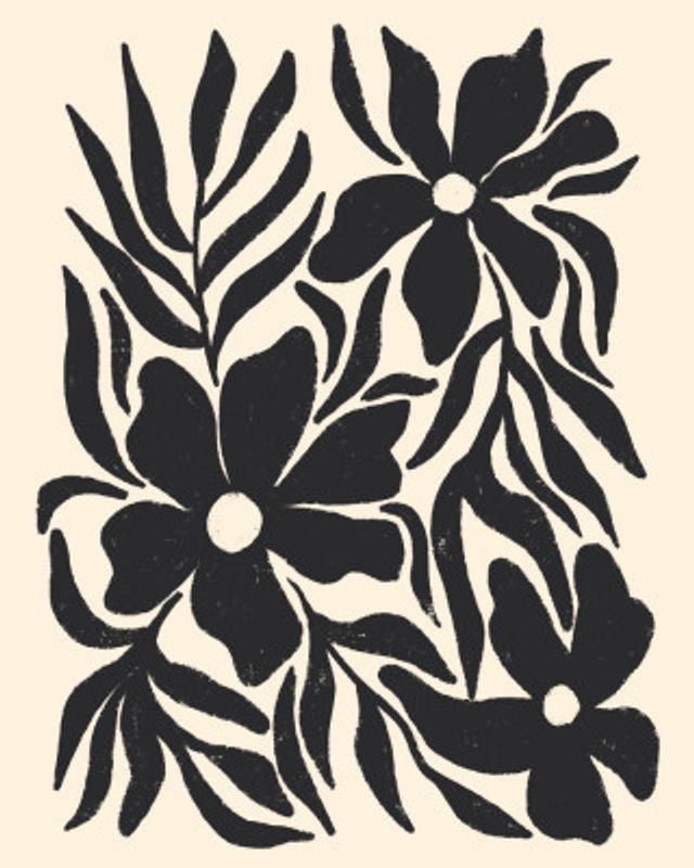 Textured Flowers And Branches Silhouettes