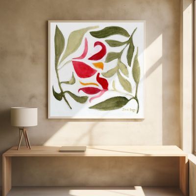 Square Flowers in Pink and Green