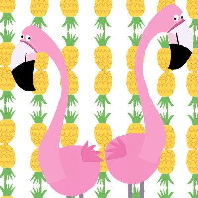 Two Falmingos with Pineapples by Artist Carla Daly