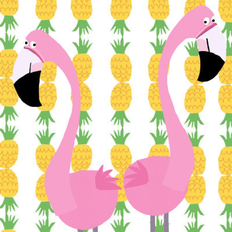 Two Falmingos with Pineapples by Artist Carla Daly