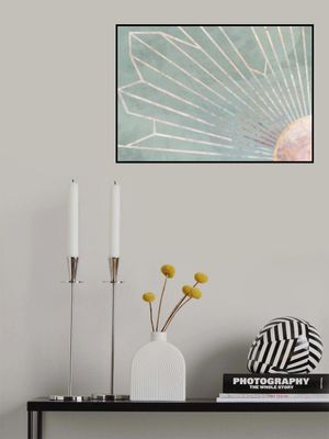 Gold geometric sun rays mural green