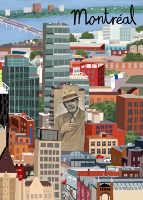 Montreal, Canada with Leonard Cohen Mural by Artist Carla Daly
