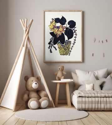 Vibrant Blooms and Black Leaves