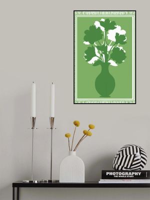 Green Vase with Silhouetted Flowers