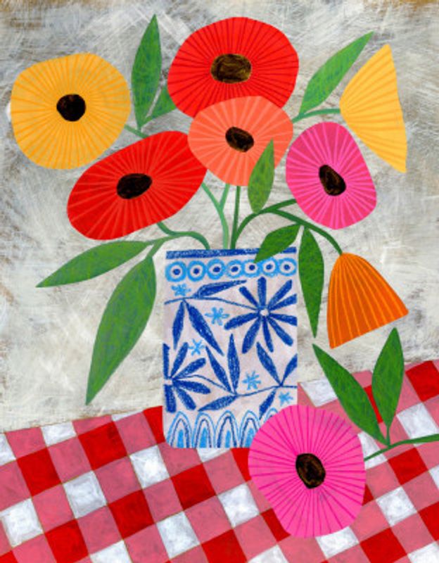 Poppies In A Patterned Vase