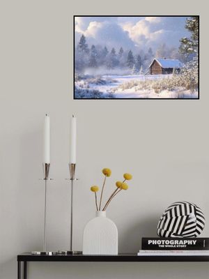 Cabin In Snowy Winter Landscape