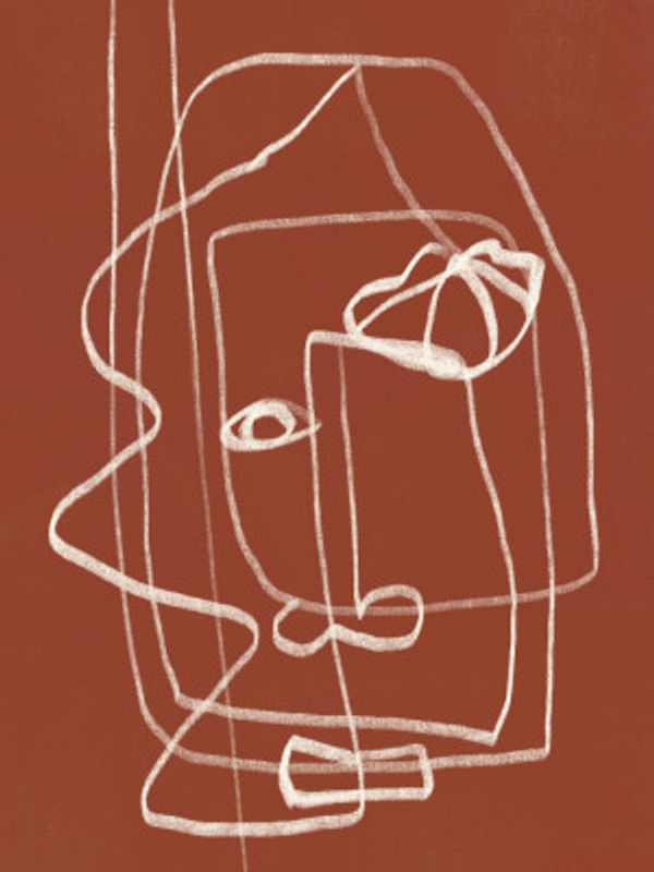 Line Art Abstract Portrait Terracotta 03
