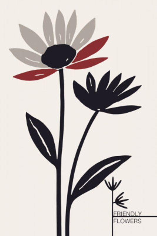 Abstract Flowers With Red And Gray Petals
