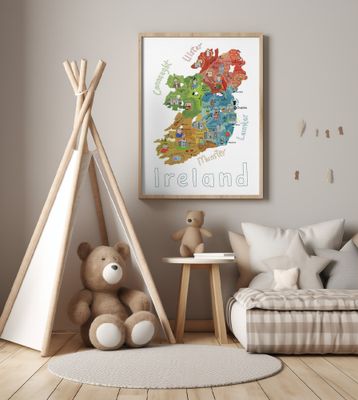 Illustrated Map of Ireland with Country Icons by Carla Daly