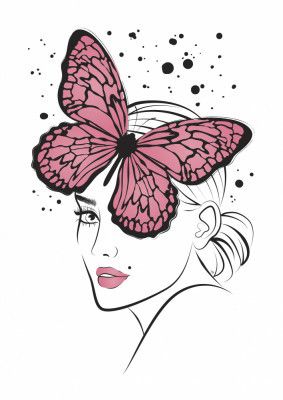 Woman Face with a Pink Butterfly