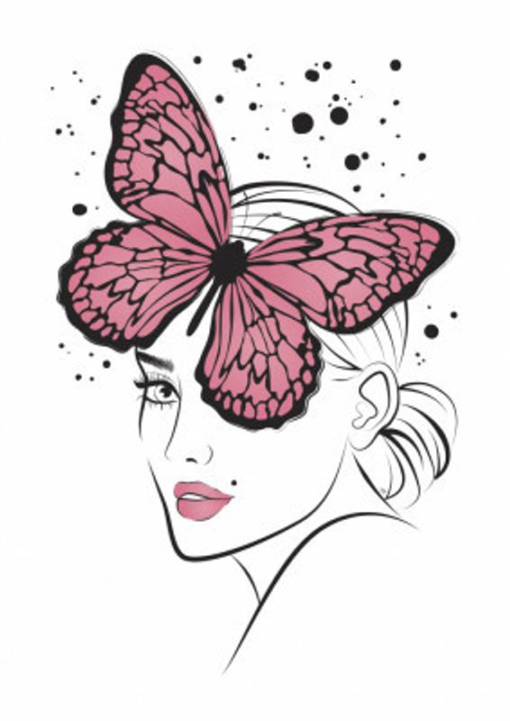 Woman Face with a Pink Butterfly
