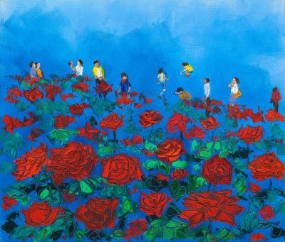 Rose Garden Oil On Canvas