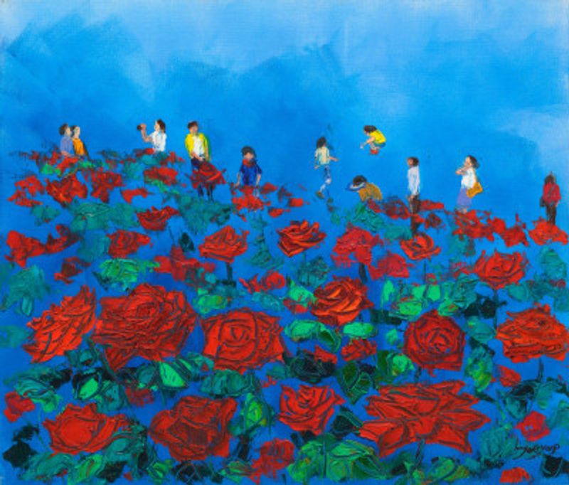 Rose Garden Oil On Canvas