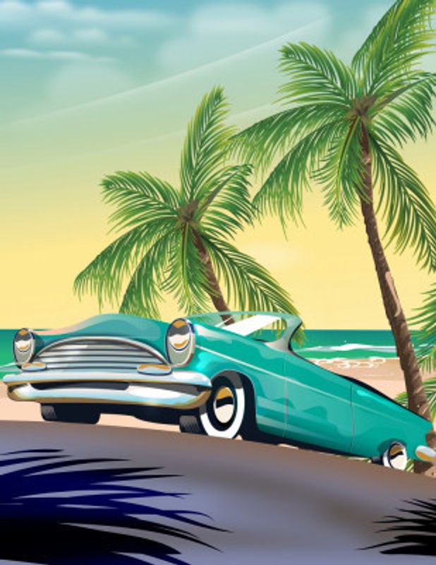 Vintage Car at the Beach